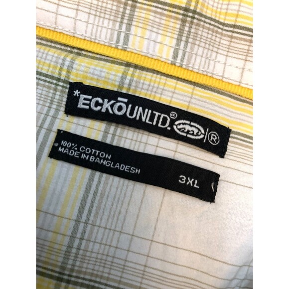 Ecko Unltd Shirt Mens 3XL Short Sleeve Plaid Patch Embellished Cotton Button Up - Picture 5 of 6